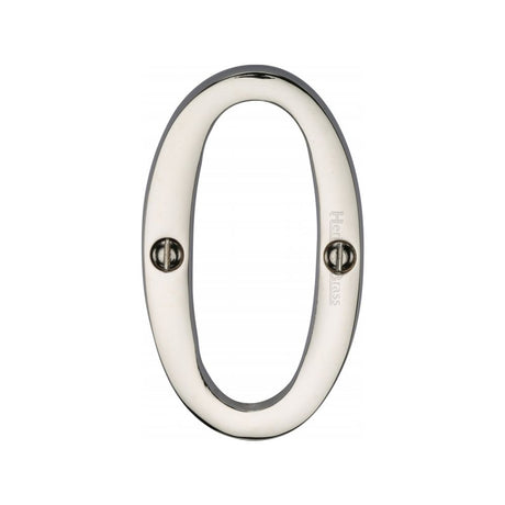 This is an image of a Heritage Brass - Numeral 0 Face Fix 76mm (3") Polished Nickel Finish, c1560-0-pnf that is available to order from T.H Wiggans Ironmongery in Kendal.