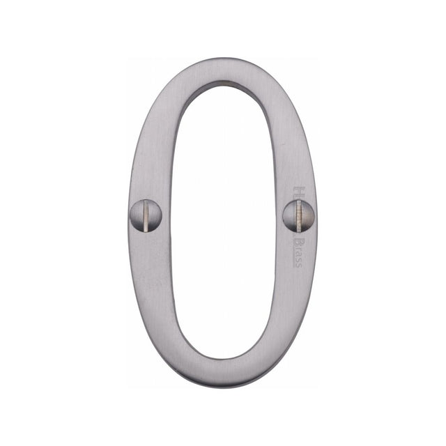 This is an image of a Heritage Brass - Numeral 0 Face Fix 76mm (3") Satin Chrome Finish, c1560-0-sc that is available to order from T.H Wiggans Ironmongery in Kendal.