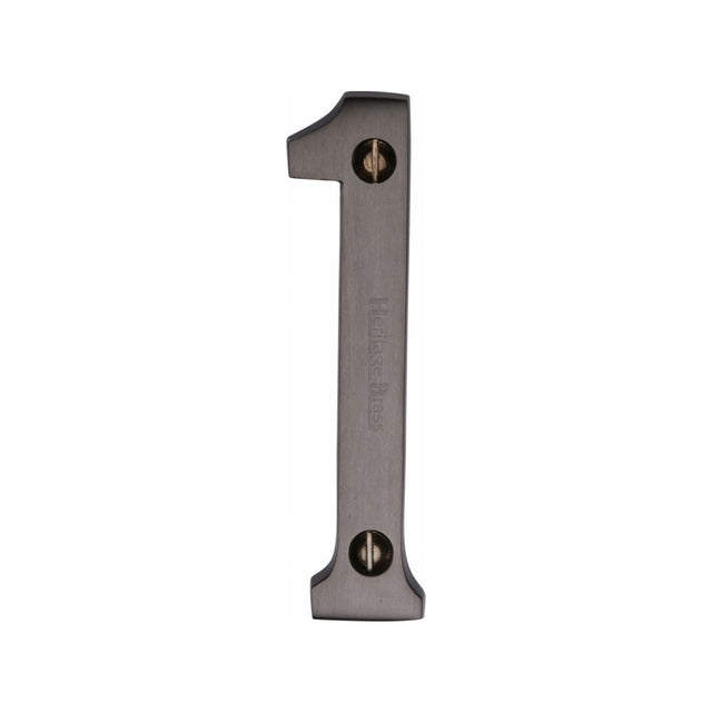 This is an image of a Heritage Brass - Numeral 1 Face Fix 76mm (3") Matt Bronze Finish, c1560-1-mb that is available to order from T.H Wiggans Ironmongery in Kendal.