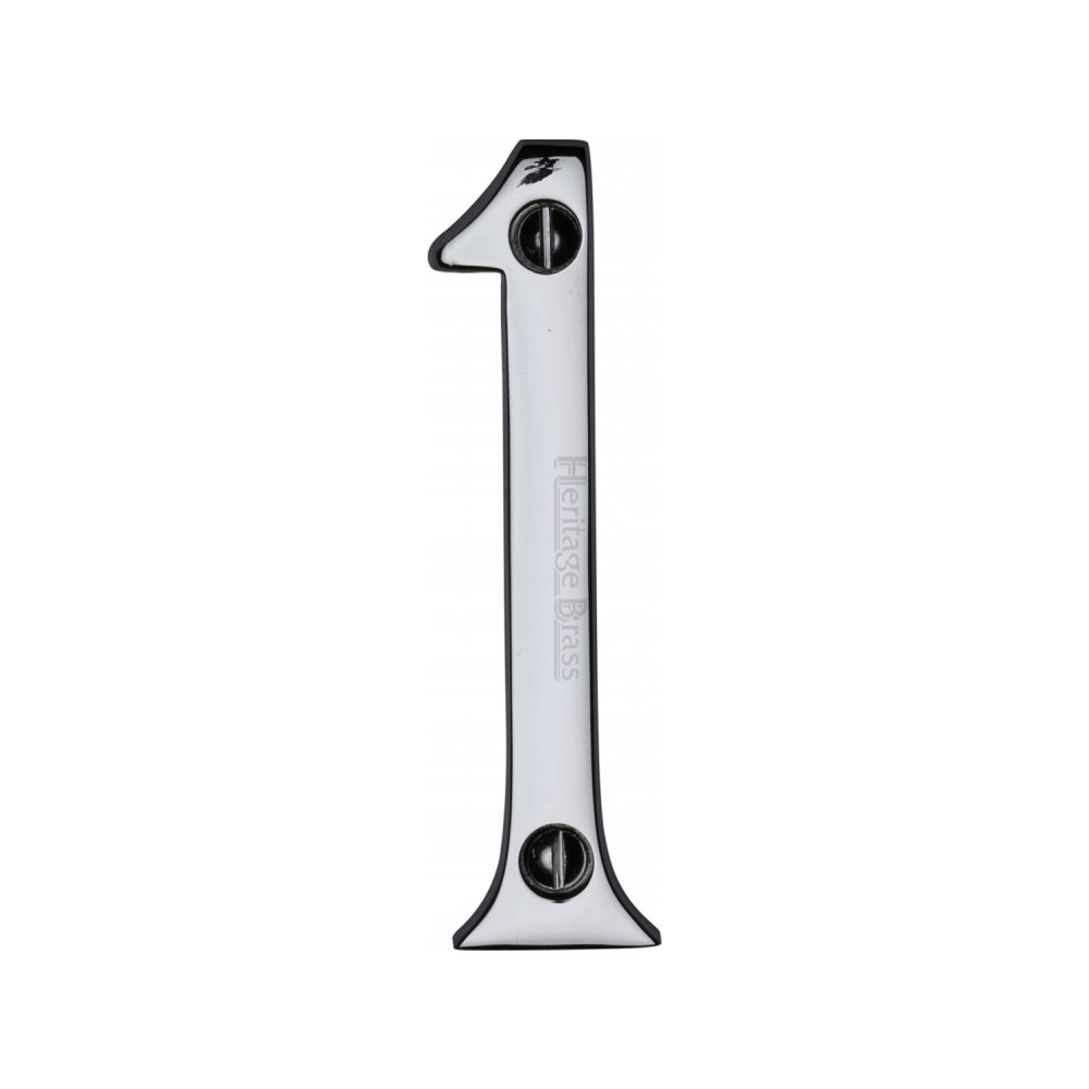 This is an image of a Heritage Brass - Numeral 1 Face Fix 76mm (3") Polished Chrome Finish, c1560-1-pc that is available to order from T.H Wiggans Ironmongery in Kendal.