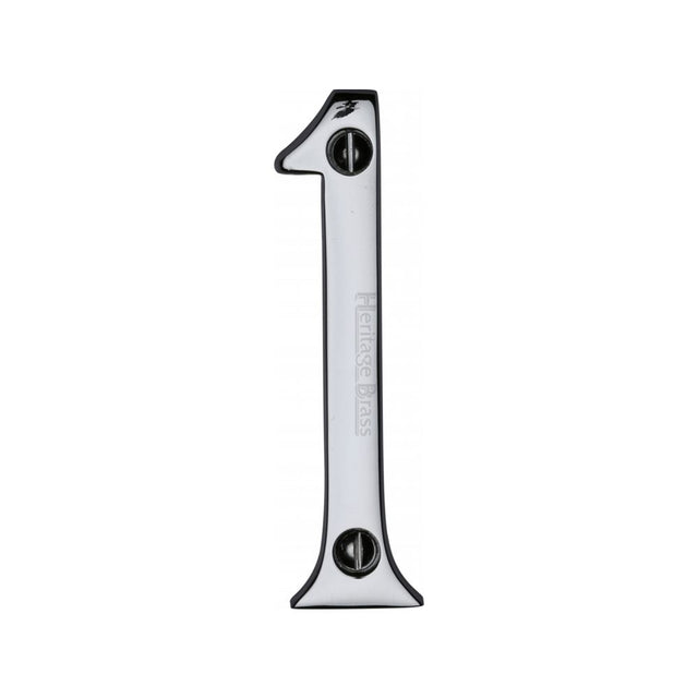 This is an image of a Heritage Brass - Numeral 1 Face Fix 76mm (3") Polished Chrome Finish, c1560-1-pc that is available to order from T.H Wiggans Ironmongery in Kendal.