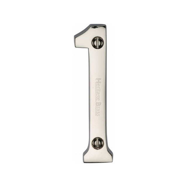 This is an image of a Heritage Brass - Numeral 1 Face Fix 76mm (3") Polished Nickel Finish, c1560-1-pnf that is available to order from T.H Wiggans Ironmongery in Kendal.
