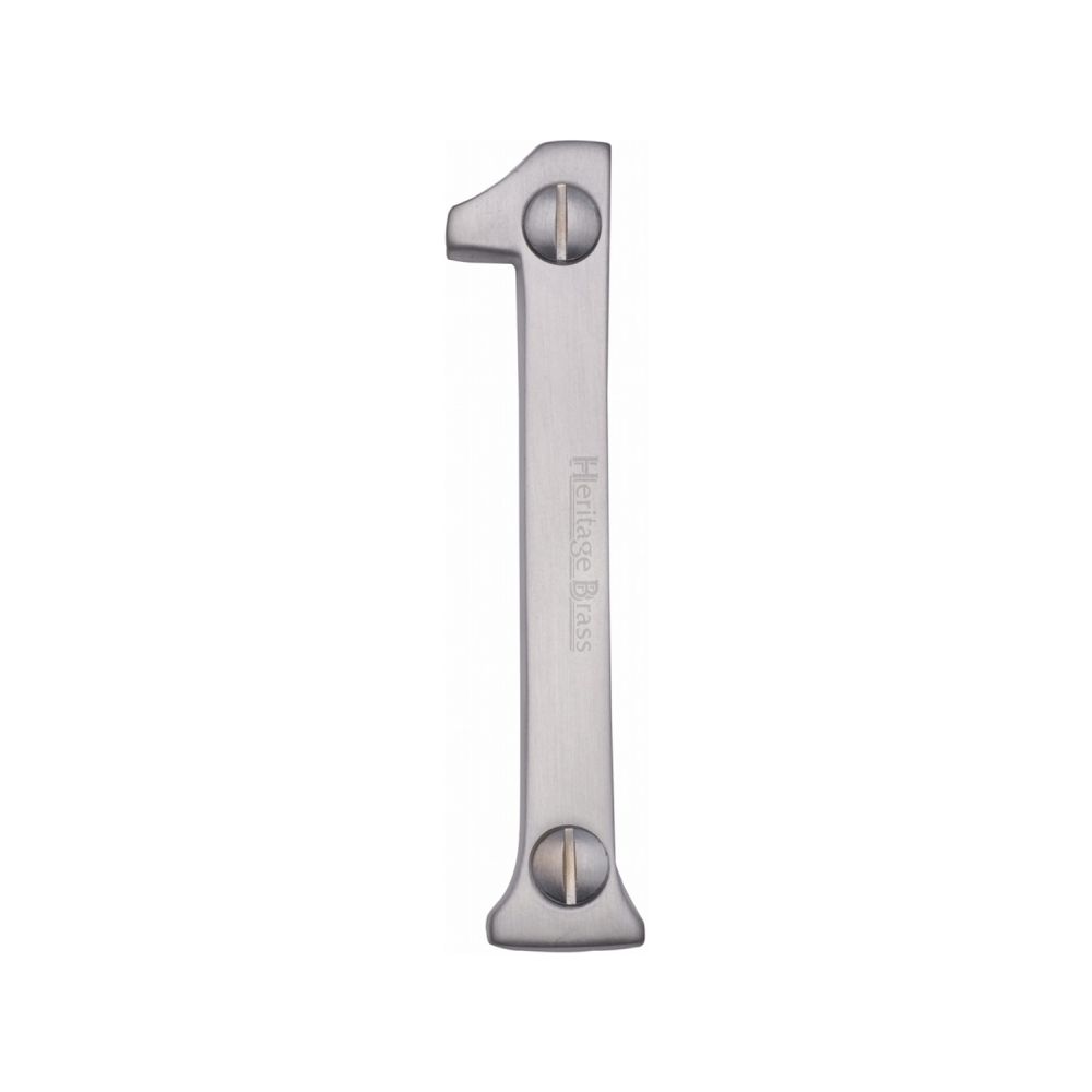 This is an image of a Heritage Brass - Numeral 1 Face Fix 76mm (3") Satin Chrome Finish, c1560-1-sc that is available to order from T.H Wiggans Ironmongery in Kendal.