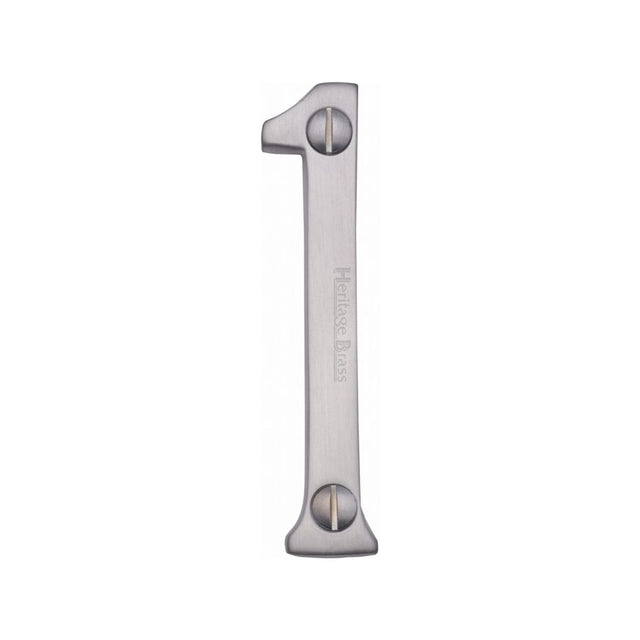 This is an image of a Heritage Brass - Numeral 1 Face Fix 76mm (3") Satin Chrome Finish, c1560-1-sc that is available to order from T.H Wiggans Ironmongery in Kendal.