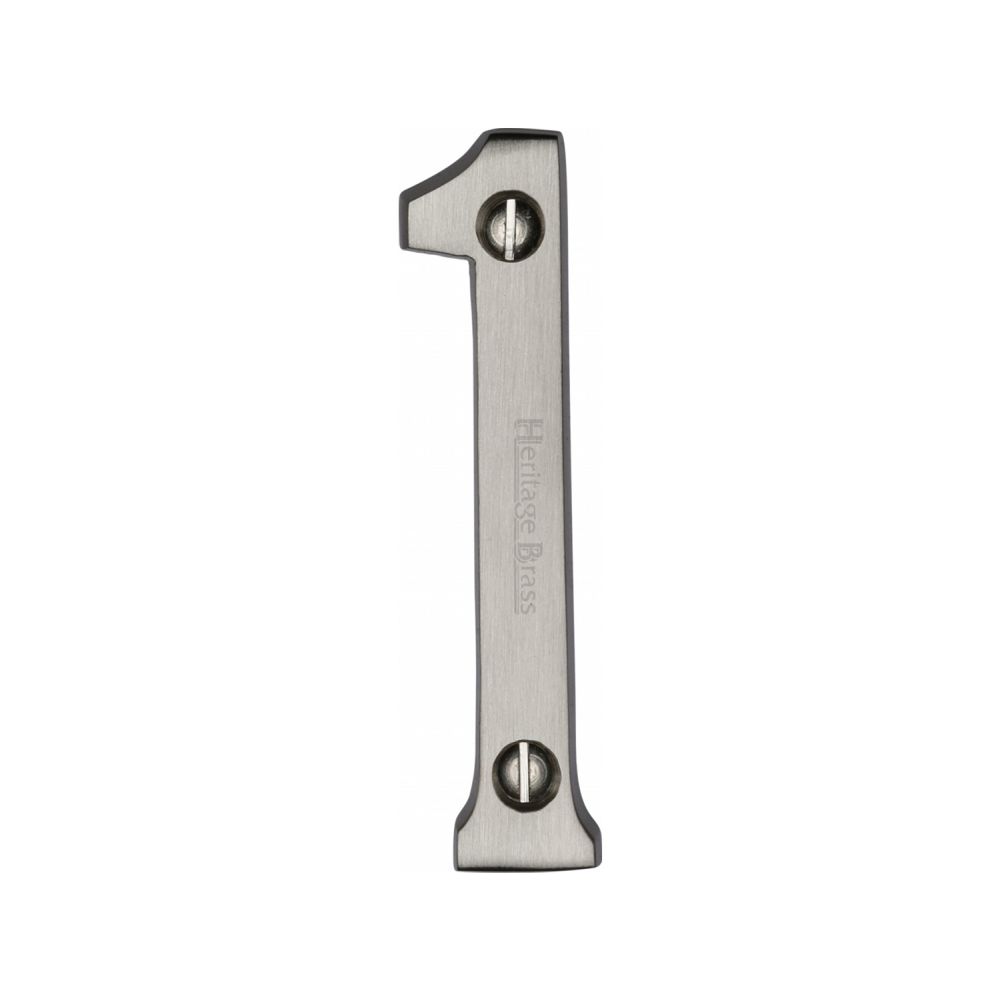 This is an image of a Heritage Brass - Numeral 1 Face Fix 76mm (3") Satin Nickel Finish, c1560-1-sn that is available to order from T.H Wiggans Ironmongery in Kendal.