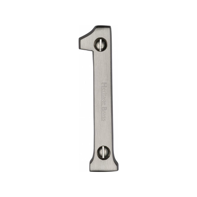 This is an image of a Heritage Brass - Numeral 1 Face Fix 76mm (3") Satin Nickel Finish, c1560-1-sn that is available to order from T.H Wiggans Ironmongery in Kendal.