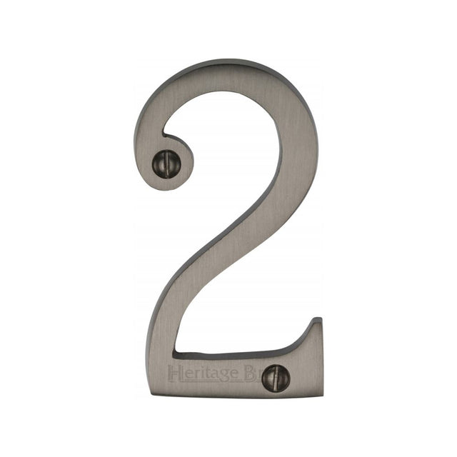 This is an image of a Heritage Brass - Numeral 2 Face Fix 76mm (3") Matt Bronze Finish, c1560-2-mb that is available to order from T.H Wiggans Ironmongery in Kendal.