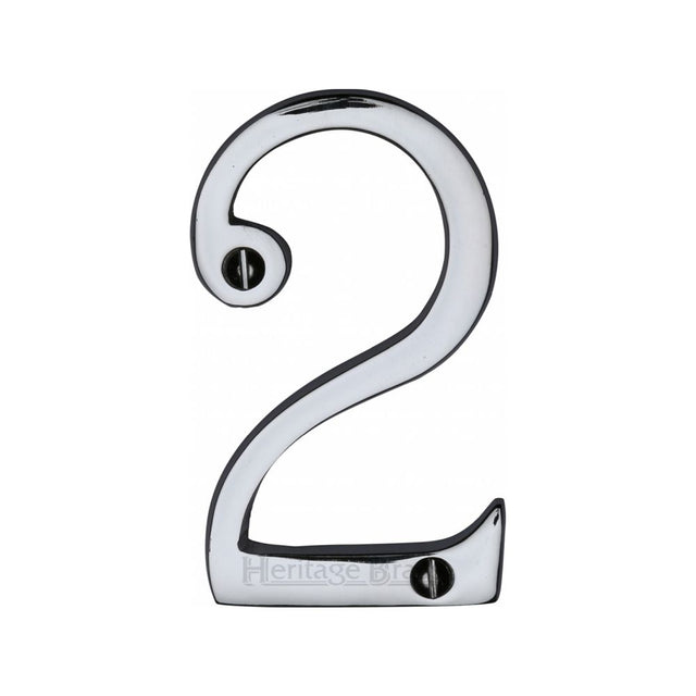 This is an image of a Heritage Brass - Numeral 2 Face Fix 76mm (3") Polished Chrome Finish, c1560-2-pc that is available to order from T.H Wiggans Ironmongery in Kendal.