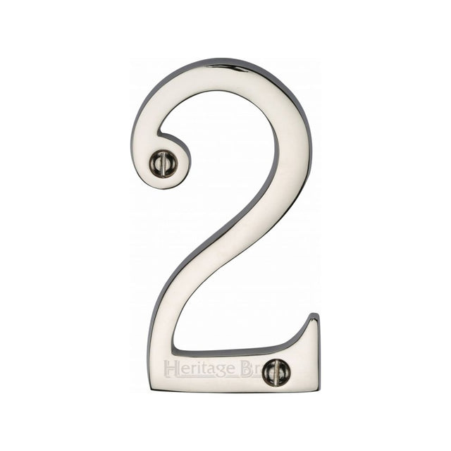 This is an image of a Heritage Brass - Numeral 2 Face Fix 76mm (3") Polished Nickel Finish, c1560-2-pnf that is available to order from T.H Wiggans Ironmongery in Kendal.