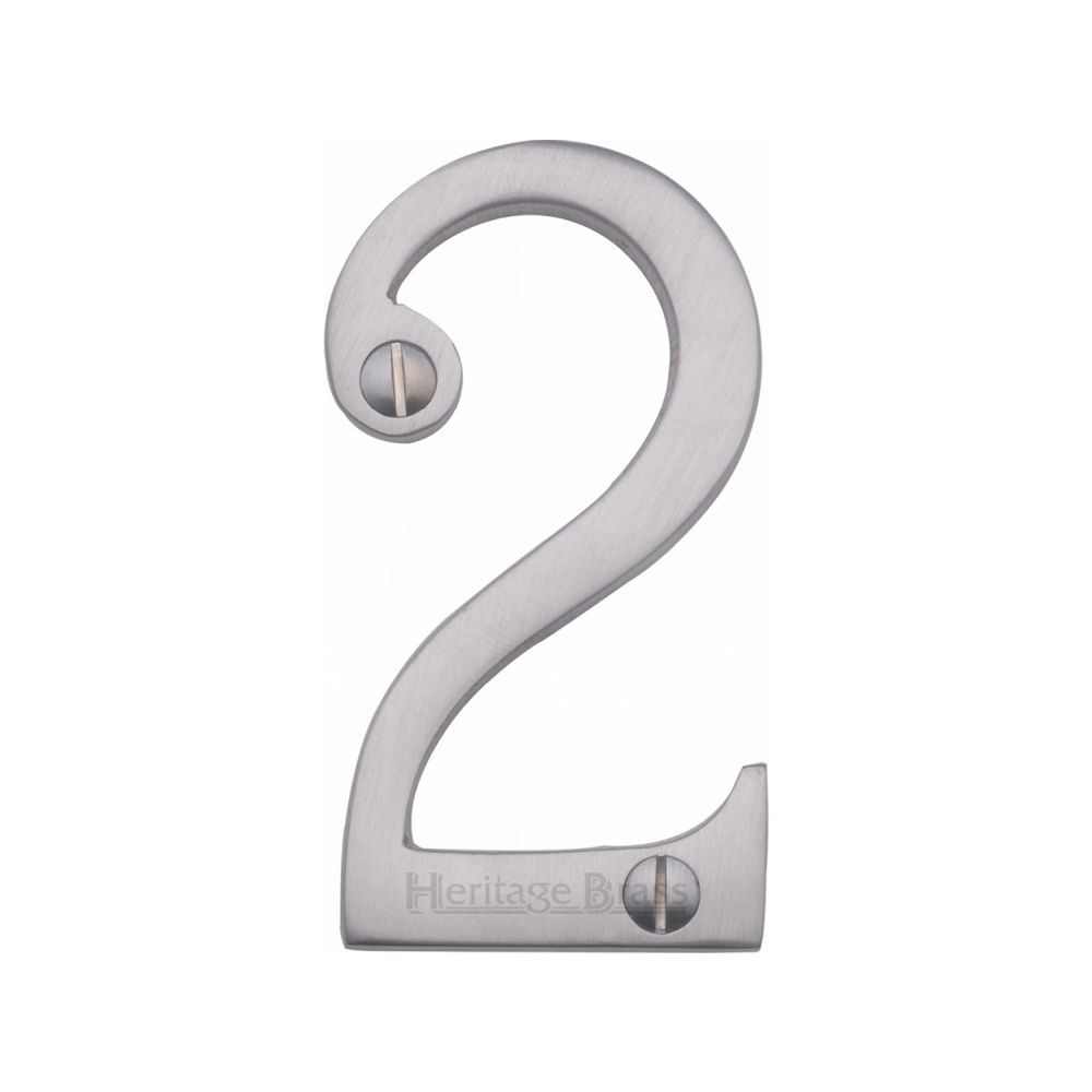 This is an image of a Heritage Brass - Numeral 2 Face Fix 76mm (3") Satin Chrome Finish, c1560-2-sc that is available to order from T.H Wiggans Ironmongery in Kendal.