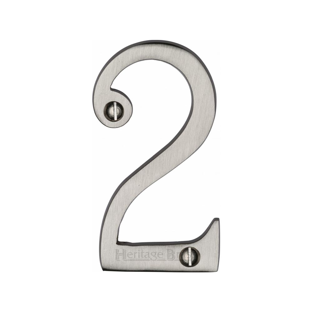This is an image of a Heritage Brass - Numeral 2 Face Fix 76mm (3") Satin Nickel Finish, c1560-2-sn that is available to order from T.H Wiggans Ironmongery in Kendal.
