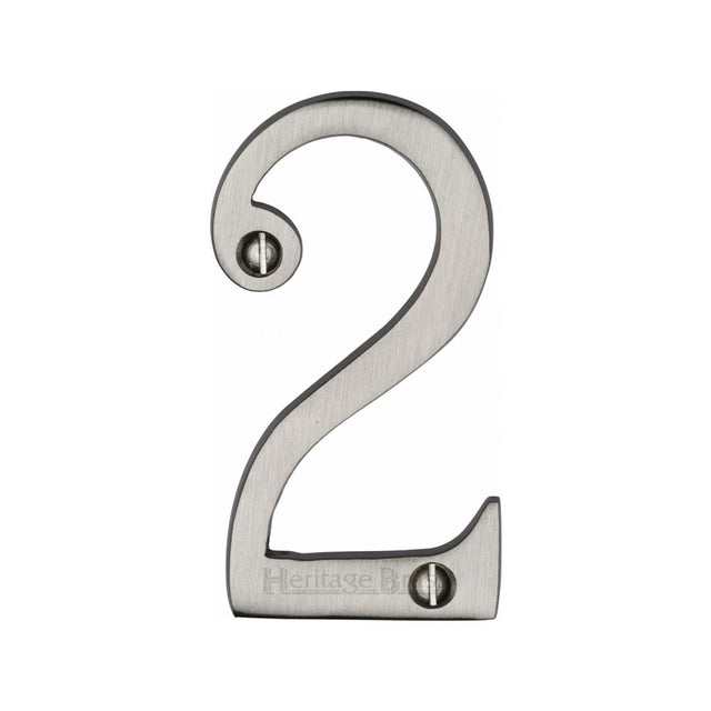 This is an image of a Heritage Brass - Numeral 2 Face Fix 76mm (3") Satin Nickel Finish, c1560-2-sn that is available to order from T.H Wiggans Ironmongery in Kendal.