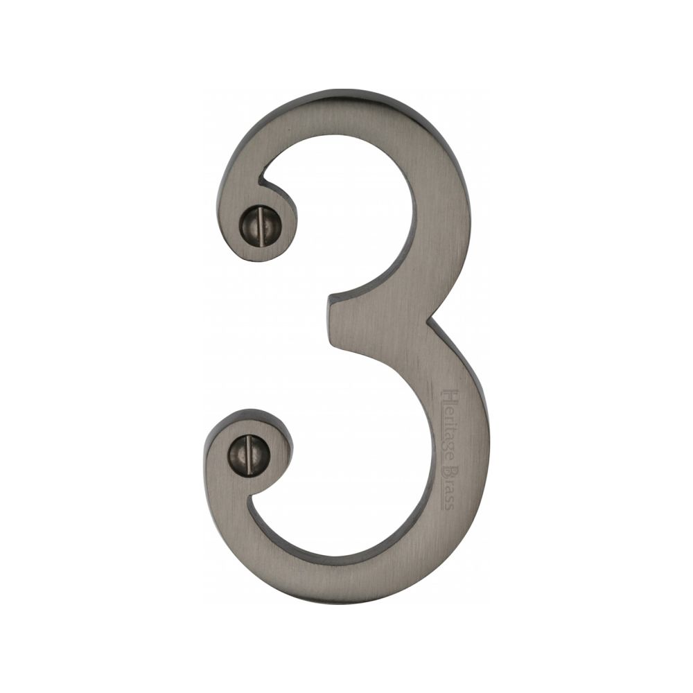 This is an image of a Heritage Brass - Numeral 3 Face Fix 76mm (3") Matt Bronze Finish, c1560-3-mb that is available to order from T.H Wiggans Ironmongery in Kendal.