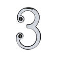 This is an image of a Heritage Brass - Numeral 3 Face Fix 76mm (3") Polished Chrome Finish, c1560-3-pc that is available to order from T.H Wiggans Ironmongery in Kendal.