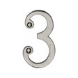This is an image of a Heritage Brass - Numeral 3 Face Fix 76mm (3") Satin Nickel Finish, c1560-3-sn that is available to order from T.H Wiggans Ironmongery in Kendal.