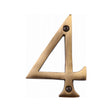 This is an image of a Heritage Brass - Numeral 4 Face Fix 76mm (3") Antique Brass Finish, c1560-4-at that is available to order from T.H Wiggans Ironmongery in Kendal.
