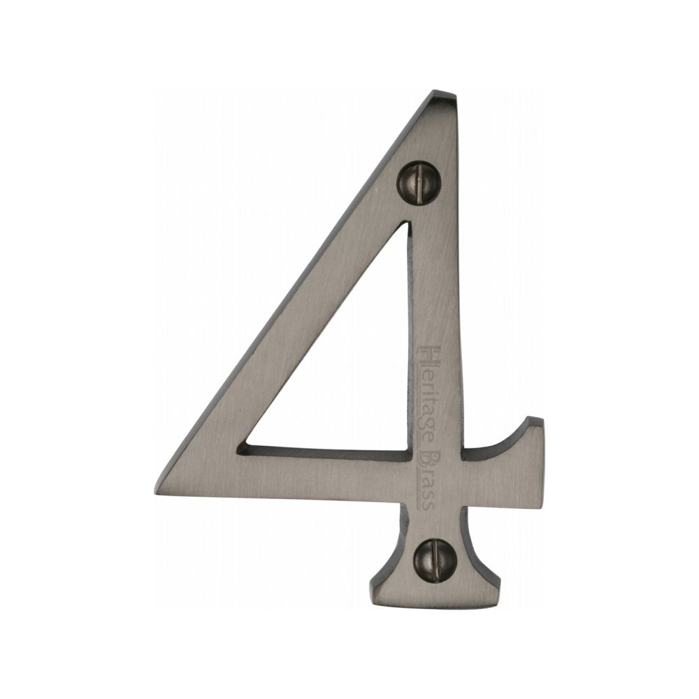 This is an image of a Heritage Brass - Numeral 4 Face Fix 76mm (3") Matt Bronze Finish, c1560-4-mb that is available to order from T.H Wiggans Ironmongery in Kendal.