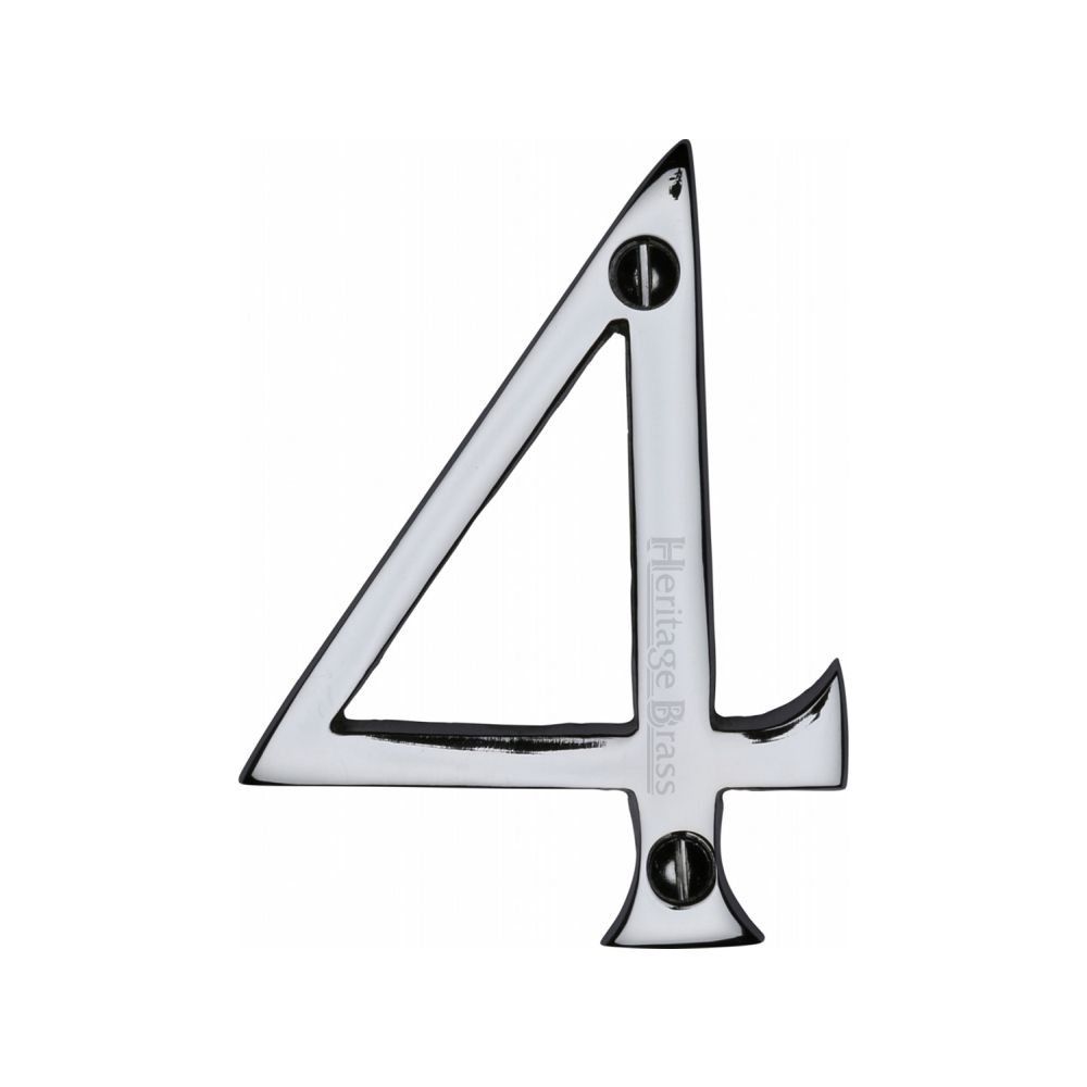 This is an image of a Heritage Brass - Numeral 4 Face Fix 76mm (3") Polished Chrome Finish, c1560-4-pc that is available to order from T.H Wiggans Ironmongery in Kendal.