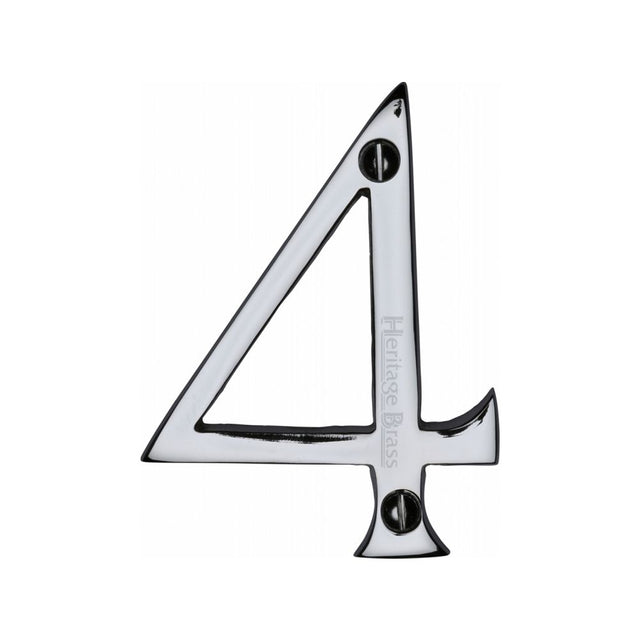 This is an image of a Heritage Brass - Numeral 4 Face Fix 76mm (3") Polished Chrome Finish, c1560-4-pc that is available to order from T.H Wiggans Ironmongery in Kendal.