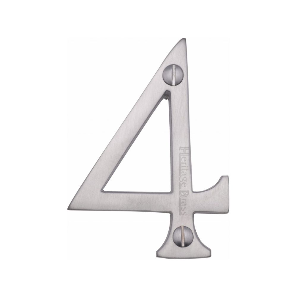 This is an image of a Heritage Brass - Numeral 4 Face Fix 76mm (3") Satin Chrome Finish, c1560-4-sc that is available to order from T.H Wiggans Ironmongery in Kendal.