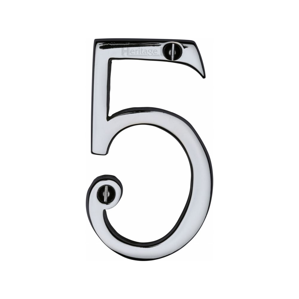 This is an image of a Heritage Brass - Numeral 5 Face Fix 76mm (3") Polished Chrome Finish, c1560-5-pc that is available to order from T.H Wiggans Ironmongery in Kendal.