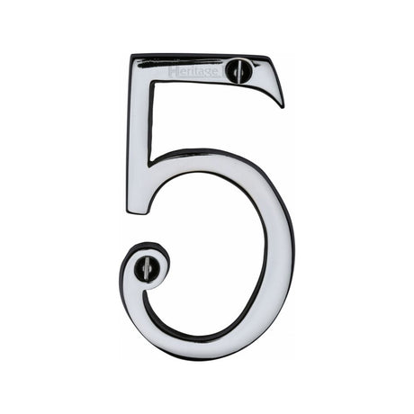 This is an image of a Heritage Brass - Numeral 5 Face Fix 76mm (3") Polished Chrome Finish, c1560-5-pc that is available to order from T.H Wiggans Ironmongery in Kendal.