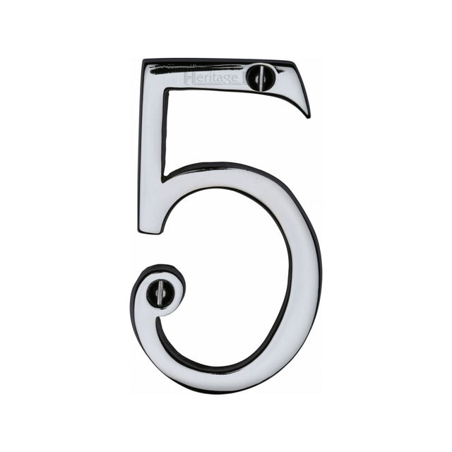 This is an image of a Heritage Brass - Numeral 5 Face Fix 76mm (3") Polished Chrome Finish, c1560-5-pc that is available to order from T.H Wiggans Ironmongery in Kendal.