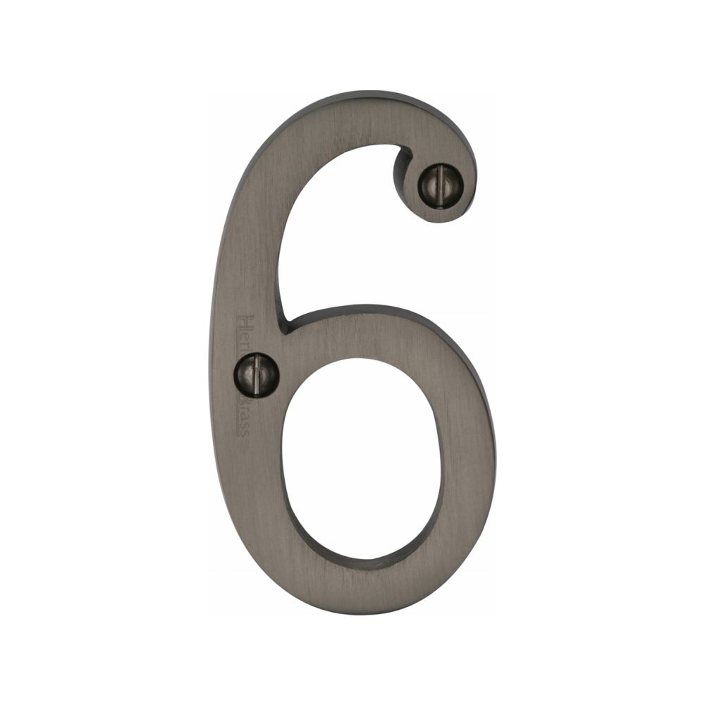 This is an image of a Heritage Brass - Numeral 6 Face Fix 76mm (3") Matt Bronze Finish, c1560-6-mb that is available to order from T.H Wiggans Ironmongery in Kendal.