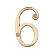 This is an image of a Heritage Brass - Numeral 6 Face Fix 76mm (3") Polished Brass Finish, c1560-6-pb that is available to order from T.H Wiggans Ironmongery in Kendal.