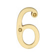 This is an image of a Heritage Brass - Numeral 6 Face Fix 76mm (3") Satin Brass Finish, c1560-6-sb that is available to order from T.H Wiggans Ironmongery in Kendal.