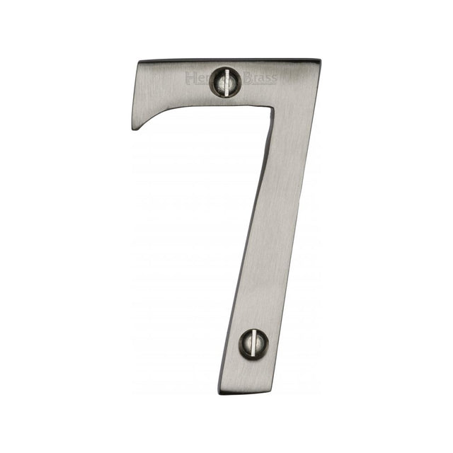 This is an image of a Heritage Brass - Numeral 7 Face Fix 76mm (3") Satin Nickel Finish, c1560-7-sn that is available to order from T.H Wiggans Ironmongery in Kendal.