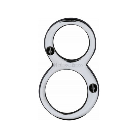 This is an image of a Heritage Brass - Numeral 8 Face Fix 76mm (3") Polished Chrome Finish, c1560-8-pc that is available to order from T.H Wiggans Ironmongery in Kendal.