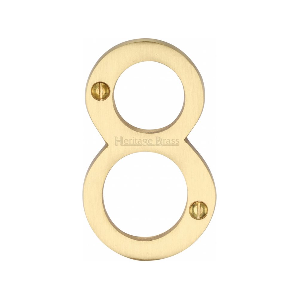 This is an image of a Heritage Brass - Numeral 8 Face Fix 76mm (3") Satin Brass Finish, c1560-8-sb that is available to order from T.H Wiggans Ironmongery in Kendal.