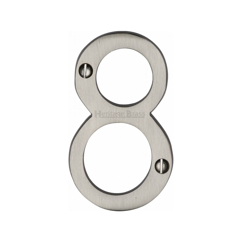This is an image of a Heritage Brass - Numeral 8 Face Fix 76mm (3") Satin Nickel Finish, c1560-8-sn that is available to order from T.H Wiggans Ironmongery in Kendal.