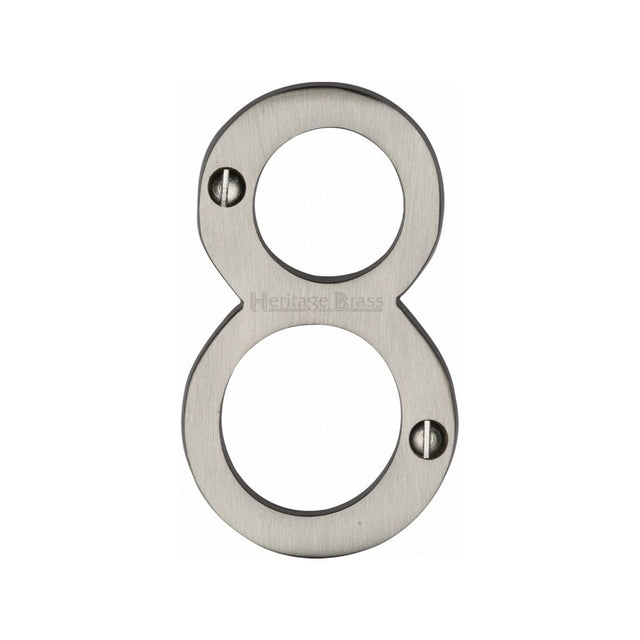 This is an image of a Heritage Brass - Numeral 8 Face Fix 76mm (3") Satin Nickel Finish, c1560-8-sn that is available to order from T.H Wiggans Ironmongery in Kendal.