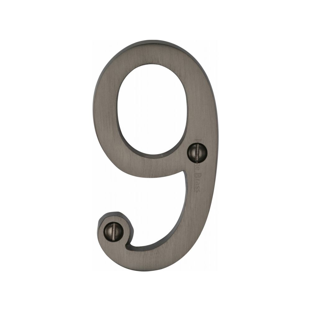 This is an image of a Heritage Brass - Numeral 9 Face Fix 76mm (3") Matt Bronze Finish, c1560-9-mb that is available to order from T.H Wiggans Ironmongery in Kendal.