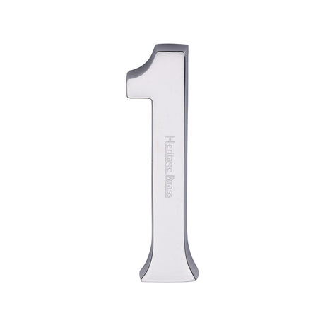 This is an image of a Heritage Brass - Numeral 1 Concealed Fix 76mm (3") Polished Chrome finish, c1564-1-pc that is available to order from T.H Wiggans Ironmongery in Kendal.