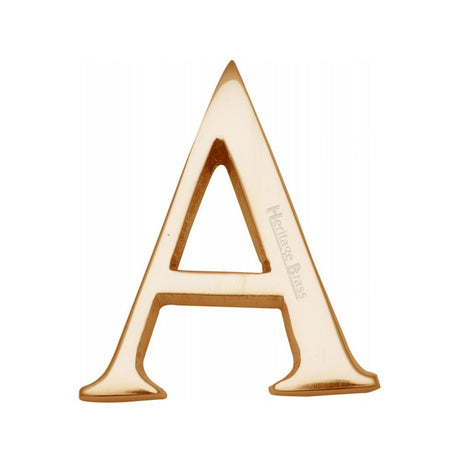 This is an image of a Heritage Brass - Alphabet A Pin Fix 51mm (2") Polished Brass Finish, c1565-2-a-pb that is available to order from T.H Wiggans Ironmongery in Kendal.