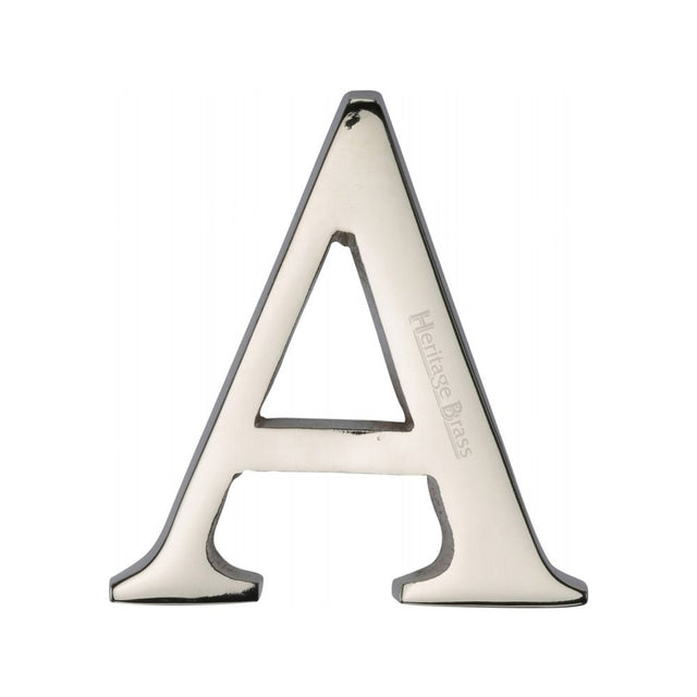 This is an image of a Heritage Brass - Alphabet A Pin Fix 51mm (2") Polished Nickel Finish, c1565-2-a-pnf that is available to order from T.H Wiggans Ironmongery in Kendal.