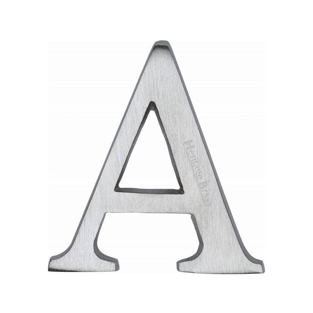 This is an image of a Heritage Brass - Alphabet A Pin Fix 51mm (2") Satin Chrome Finish, c1565-2-a-sc that is available to order from T.H Wiggans Ironmongery in Kendal.