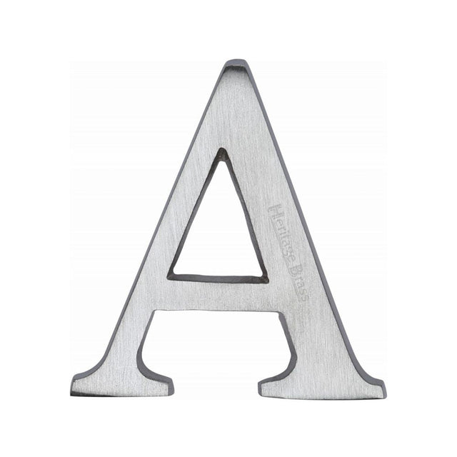 This is an image of a Heritage Brass - Alphabet A Pin Fix 51mm (2") Satin Chrome Finish, c1565-2-a-sc that is available to order from T.H Wiggans Ironmongery in Kendal.