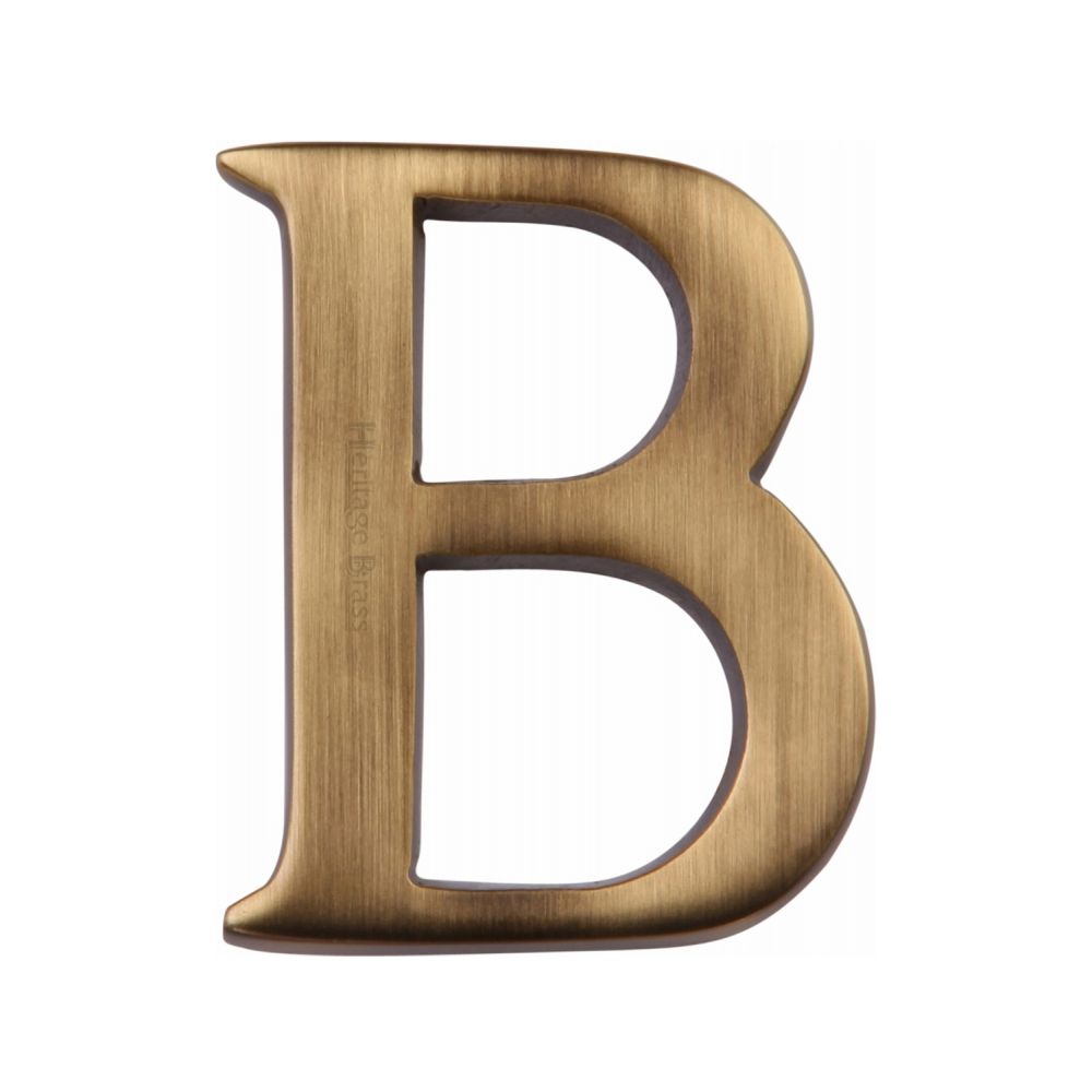 This is an image of a Heritage Brass - Alphabet B Pin Fix 51mm (2") Antique Brass Finish, c1565-2-b-at that is available to order from T.H Wiggans Ironmongery in Kendal.
