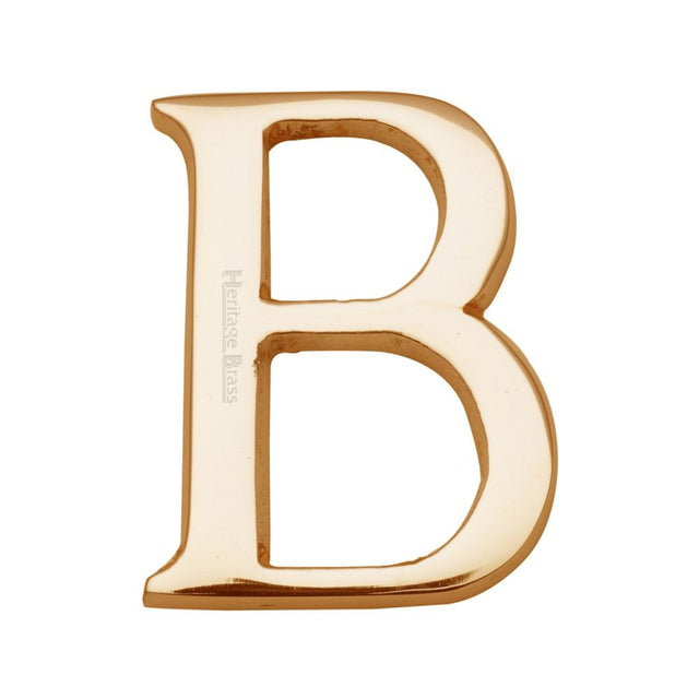 This is an image of a Heritage Brass - Alphabet B Pin Fix 51mm (2") Polished Brass Finish, c1565-2-b-pb that is available to order from T.H Wiggans Ironmongery in Kendal.