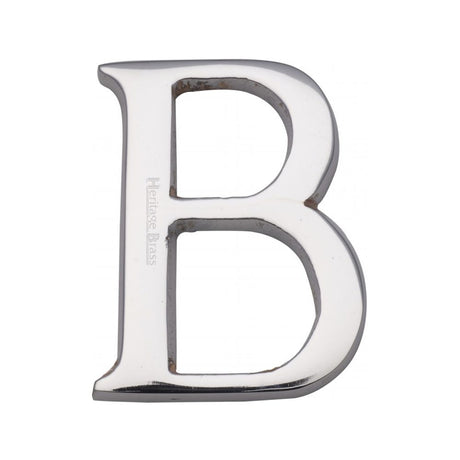 This is an image of a Heritage Brass - Alphabet B Pin Fix 51mm (2") Polished Chrome Finish, c1565-2-b-pc that is available to order from T.H Wiggans Ironmongery in Kendal.