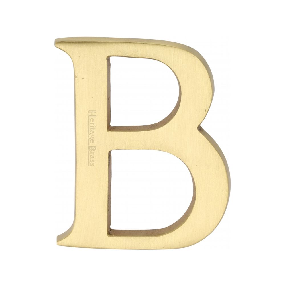 This is an image of a Heritage Brass - Alphabet B Pin Fix 51mm (2") Satin Brass Finish, c1565-2-b-sb that is available to order from T.H Wiggans Ironmongery in Kendal.