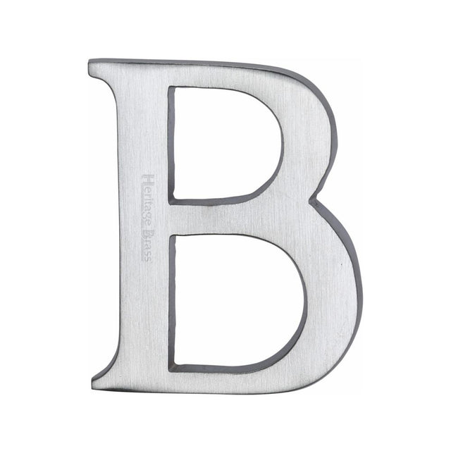 This is an image of a Heritage Brass - Alphabet B Pin Fix 51mm (2") Satin Chrome Finish, c1565-2-b-sc that is available to order from T.H Wiggans Ironmongery in Kendal.