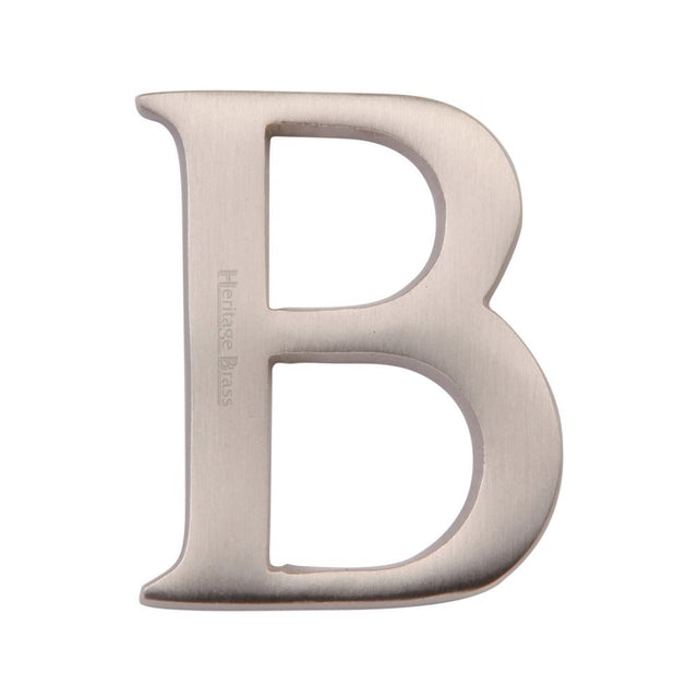 This is an image of a Heritage Brass - Alphabet B Pin Fix 51mm (2") Satin Nickel Finish, c1565-2-b-sn that is available to order from T.H Wiggans Ironmongery in Kendal.