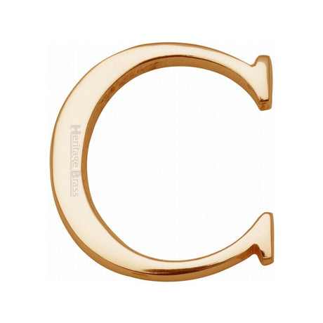 This is an image of a Heritage Brass - Alphabet C Pin Fix 51mm (2") Polished Brass Finish, c1565-2-c-pb that is available to order from T.H Wiggans Ironmongery in Kendal.