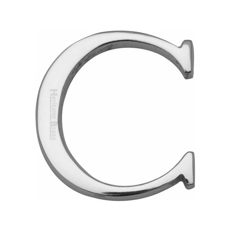 This is an image of a Heritage Brass - Alphabet C Pin Fix 51mm (2") Polished Chrome Finish, c1565-2-c-pc that is available to order from T.H Wiggans Ironmongery in Kendal.