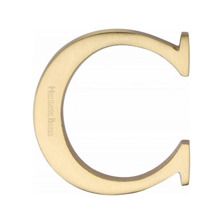 This is an image of a Heritage Brass - Alphabet C Pin Fix 51mm (2") Satin Brass Finish, c1565-2-c-sb that is available to order from T.H Wiggans Ironmongery in Kendal.